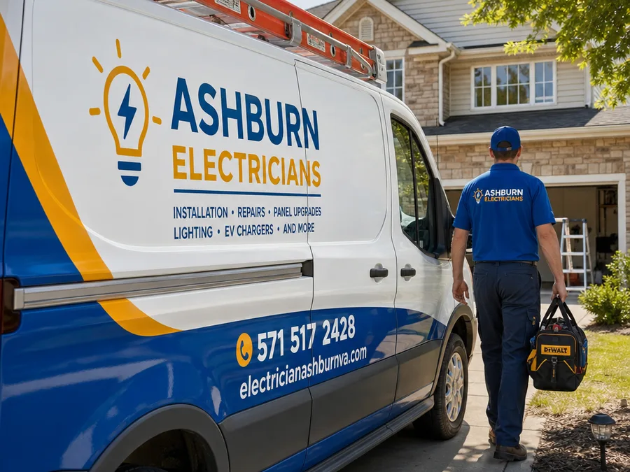 Electrician arriving at an Ashburn residence prepared for an in-home service visit