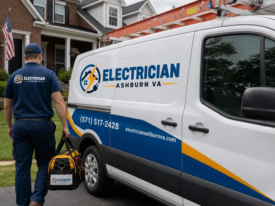 Electrician arriving at an Ashburn residence prepared for an in-home service visit